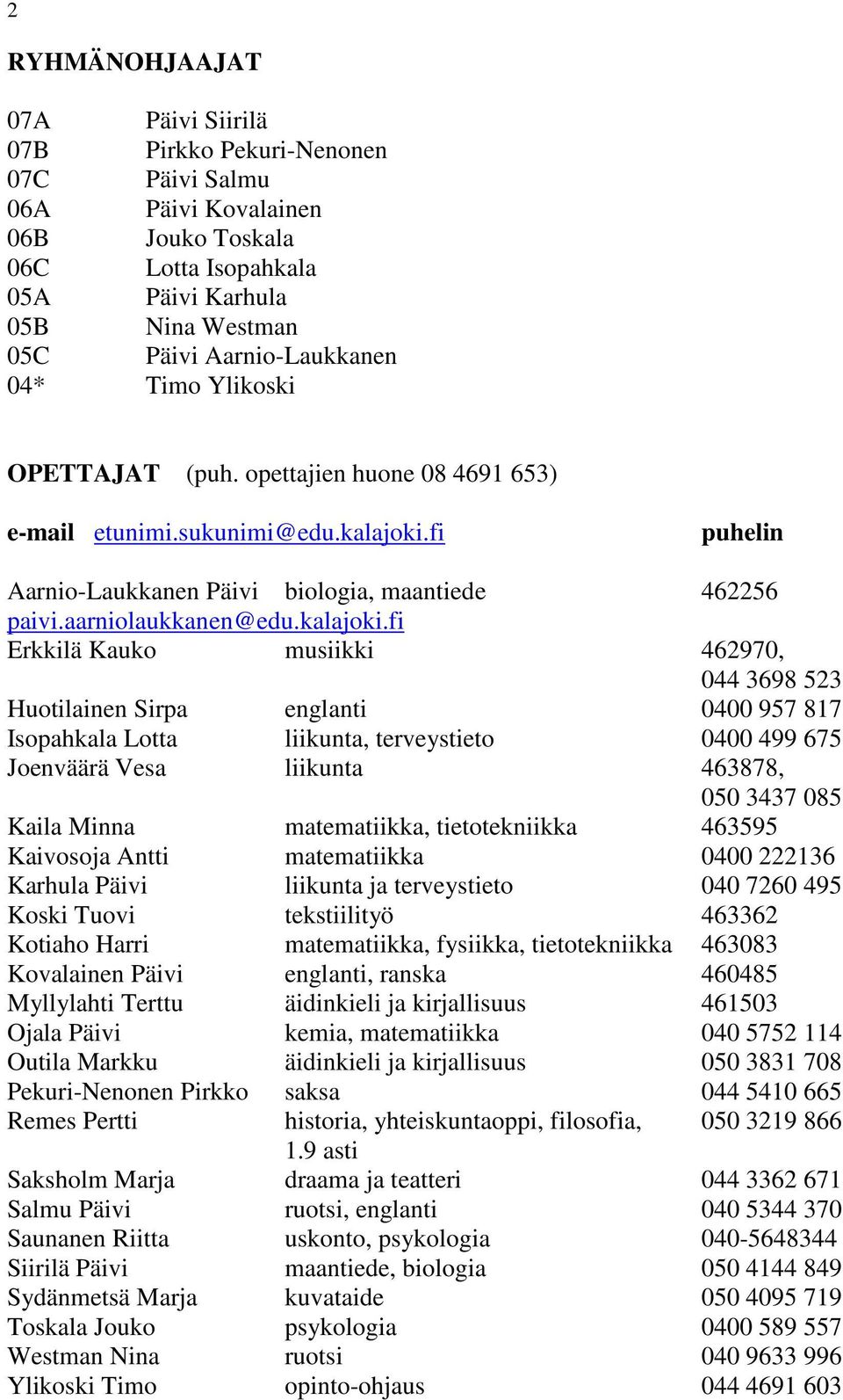 fi puhelin Aarnio-Laukkanen Päivi biologia, maantiede 462256 paivi.aarniolaukkanen@edu.kalajoki.