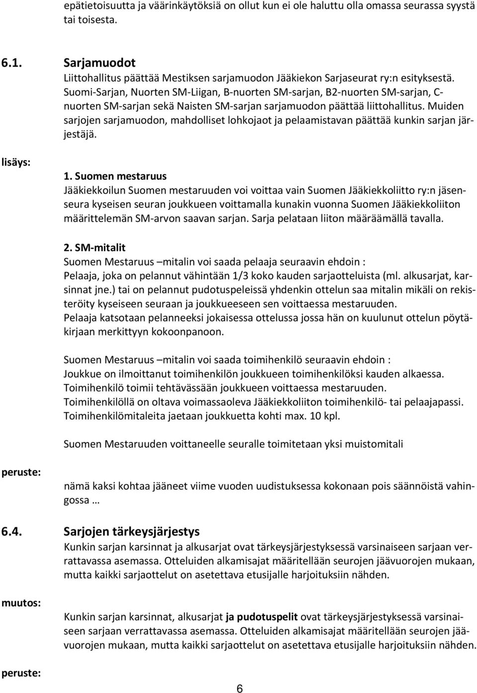 Suomi-Sarjan, Nuorten SM-Liigan, B-nuorten SM-sarjan, B2-nuorten SM-sarjan, C- nuorten SM-sarjan sekä Naisten SM-sarjan sarjamuodon päättää liittohallitus.
