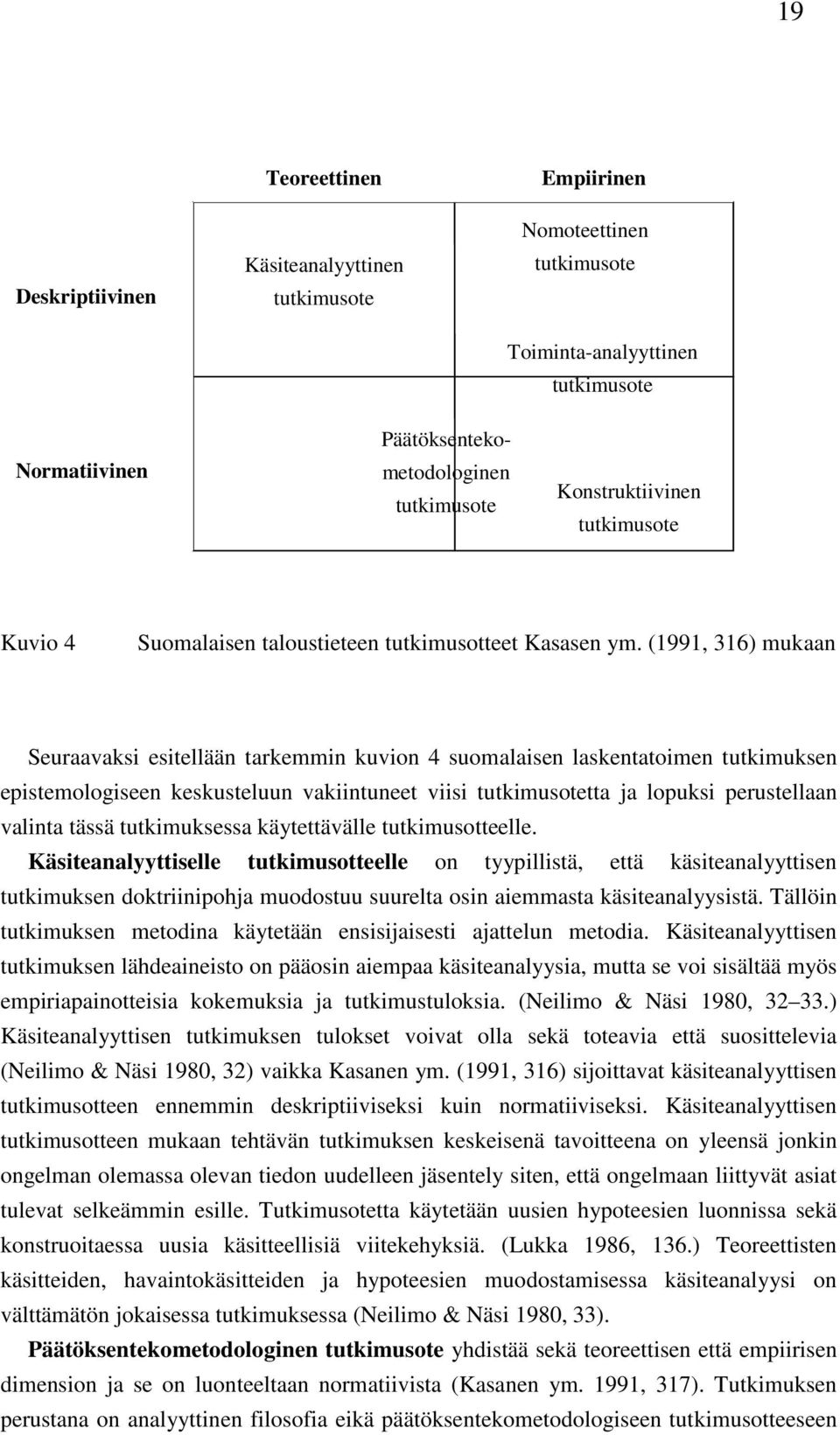 (1991, 316) mukaan Seuraavaksi esitellään tarkemmin kuvion 4 suomalaisen laskentatoimen tutkimuksen epistemologiseen keskusteluun vakiintuneet viisi tutkimusotetta ja lopuksi perustellaan valinta
