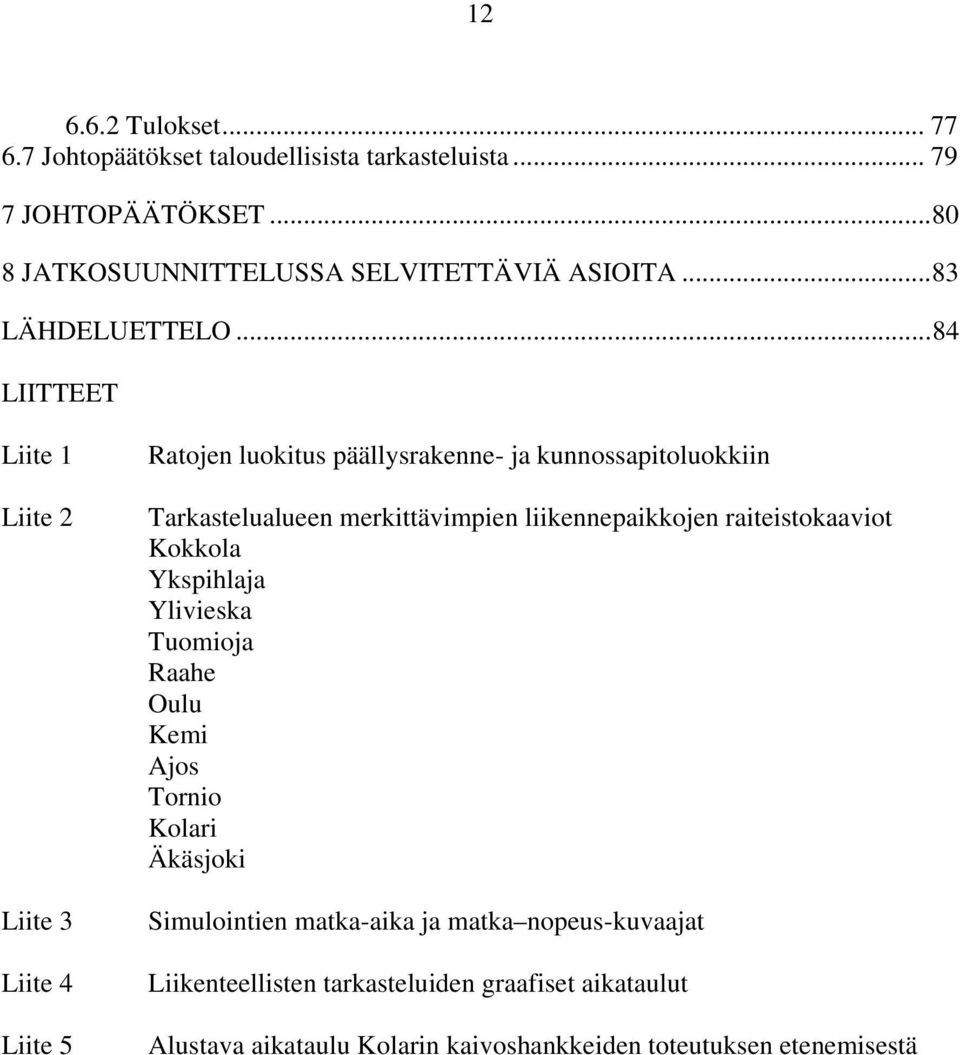 .. 84 LIITTEET Liite 1 Liite 2 Liite 3 Liite 4 Liite 5 Ratojen luokitus päällysrakenne- ja kunnossapitoluokkiin Tarkastelualueen merkittävimpien