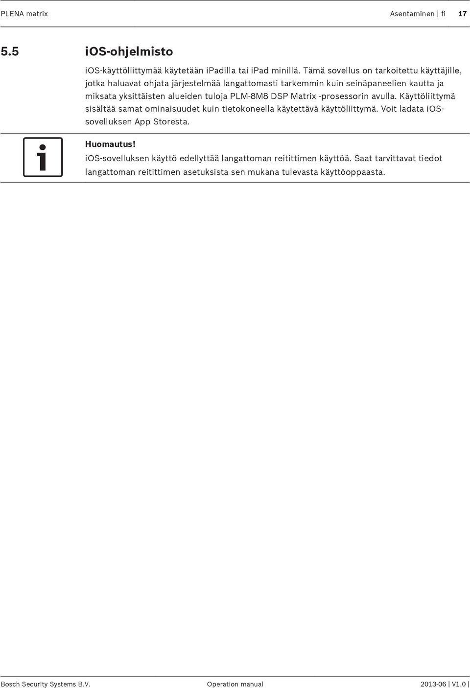 tuloja PLM 8M8 DSP Matrix -prosessorin avulla. Käyttöliittymä sisältää samat ominaisuudet kuin tietokoneella käytettävä käyttöliittymä.