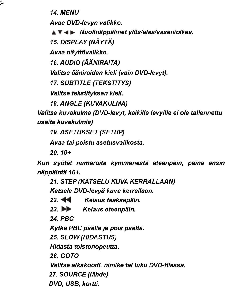 ASETUKSET (SETUP) Avaa tai poistu asetusvalikosta. 20. 10+ Kun syötät numeroita kymmenestä eteenpäin, paina ensin näppäintä 10+. 21.