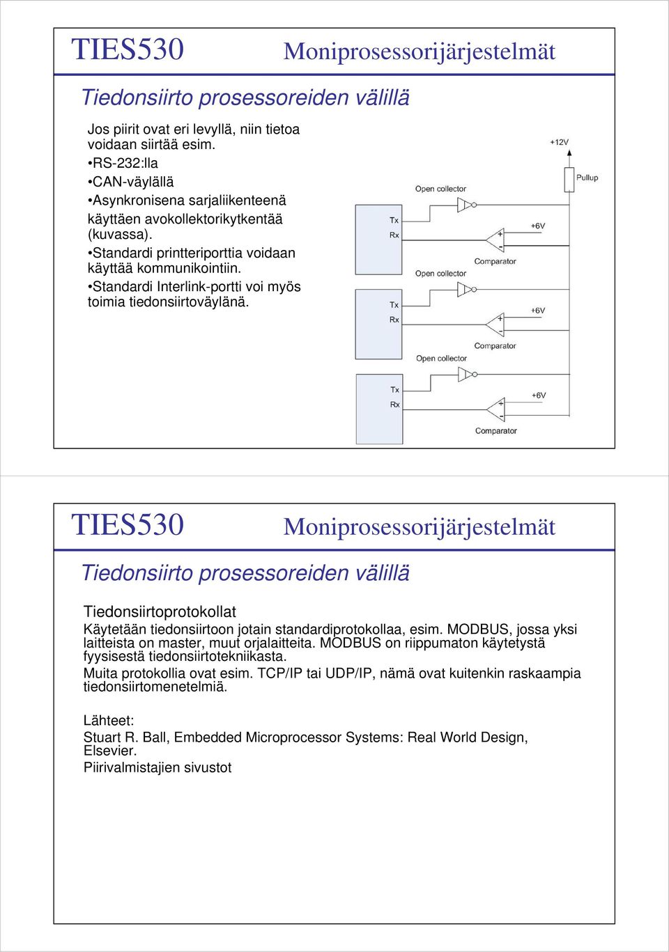 Tiedonsiirtoprotokollat Käytetään tiedonsiirtoon jotain standardiprotokollaa, esim. MODBUS, jossa yksi laitteista on master, muut orjalaitteita.