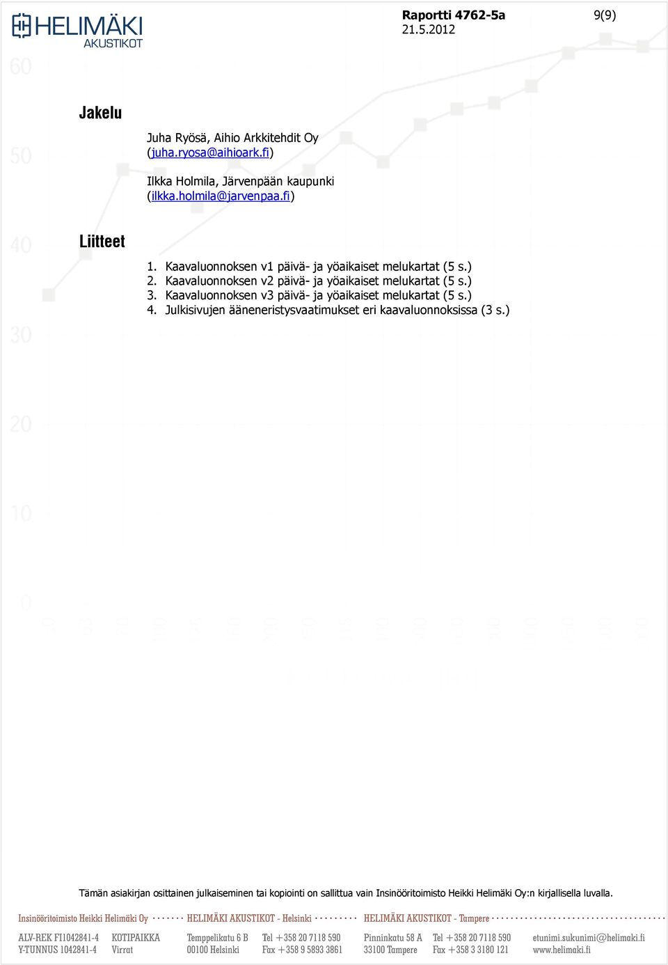 Kaavaluonnoksen v2 päivä- ja yöaikaiset melukartat (5 s.) 3. Kaavaluonnoksen v3 päivä- ja yöaikaiset melukartat (5 s.) 4.