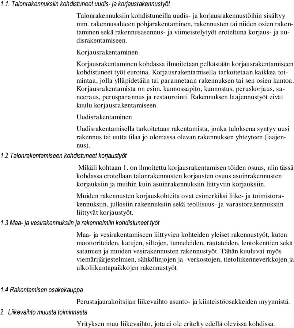 Korjausrakentaminen Korjausrakentaminen kohdassa ilmoitetaan pelkästään korjausrakentamiseen kohdistuneet työt euroina.