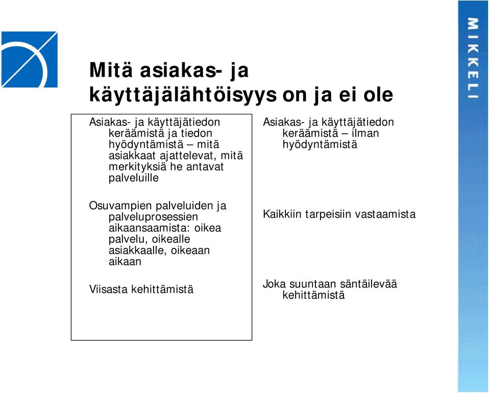 palveluprosessien aikaansaamista: oikea palvelu, oikealle asiakkaalle, oikeaan aikaan Viisasta kehittämistä