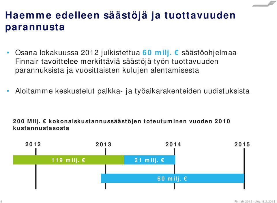 kulujen alentamisesta Aloitamme keskustelut palkka- ja työaikarakenteiden uudistuksista 200 Milj.