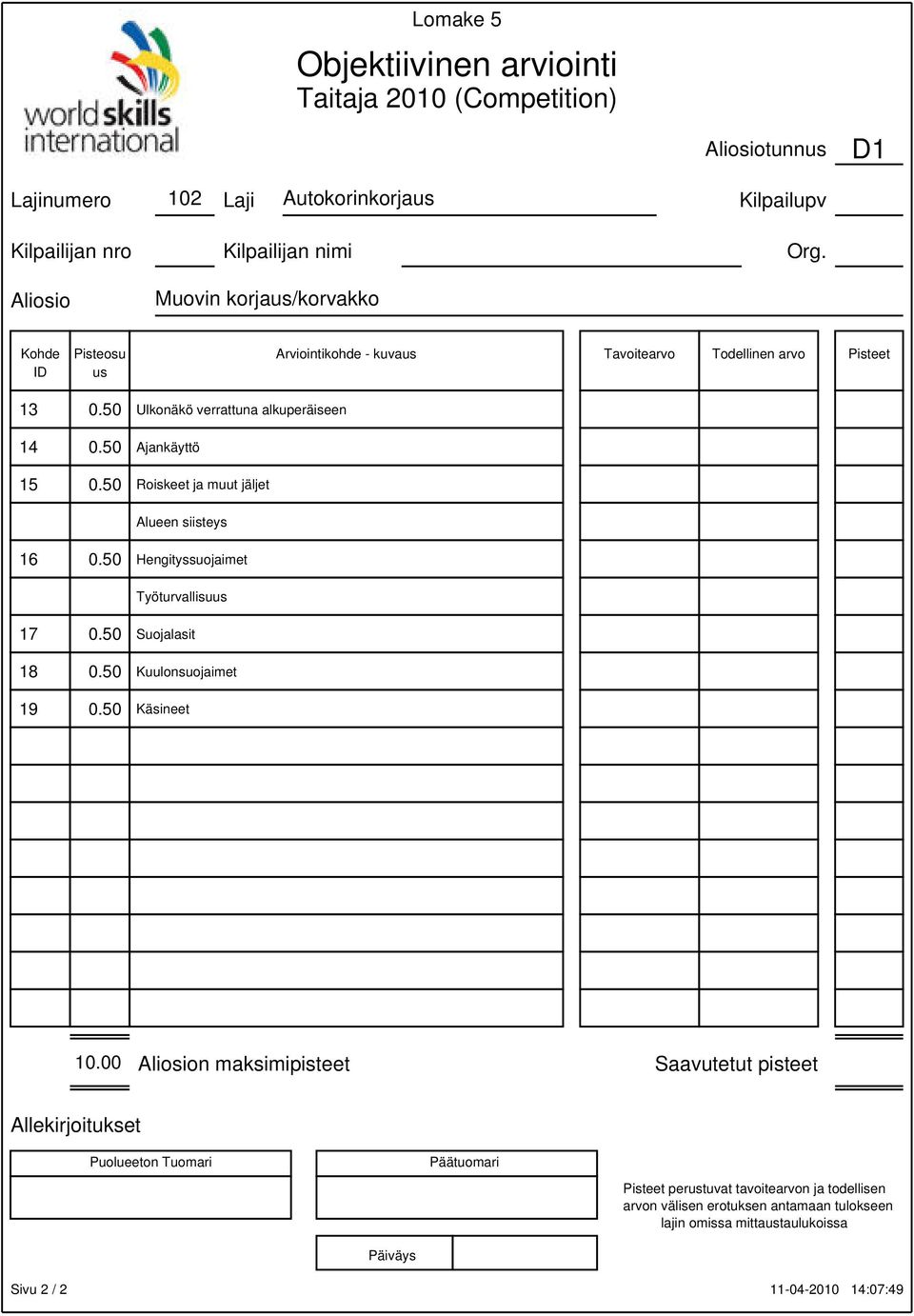 50 Hengityssuojaimet Työturvallisu 17 0.50 Suojalasit 18 0.