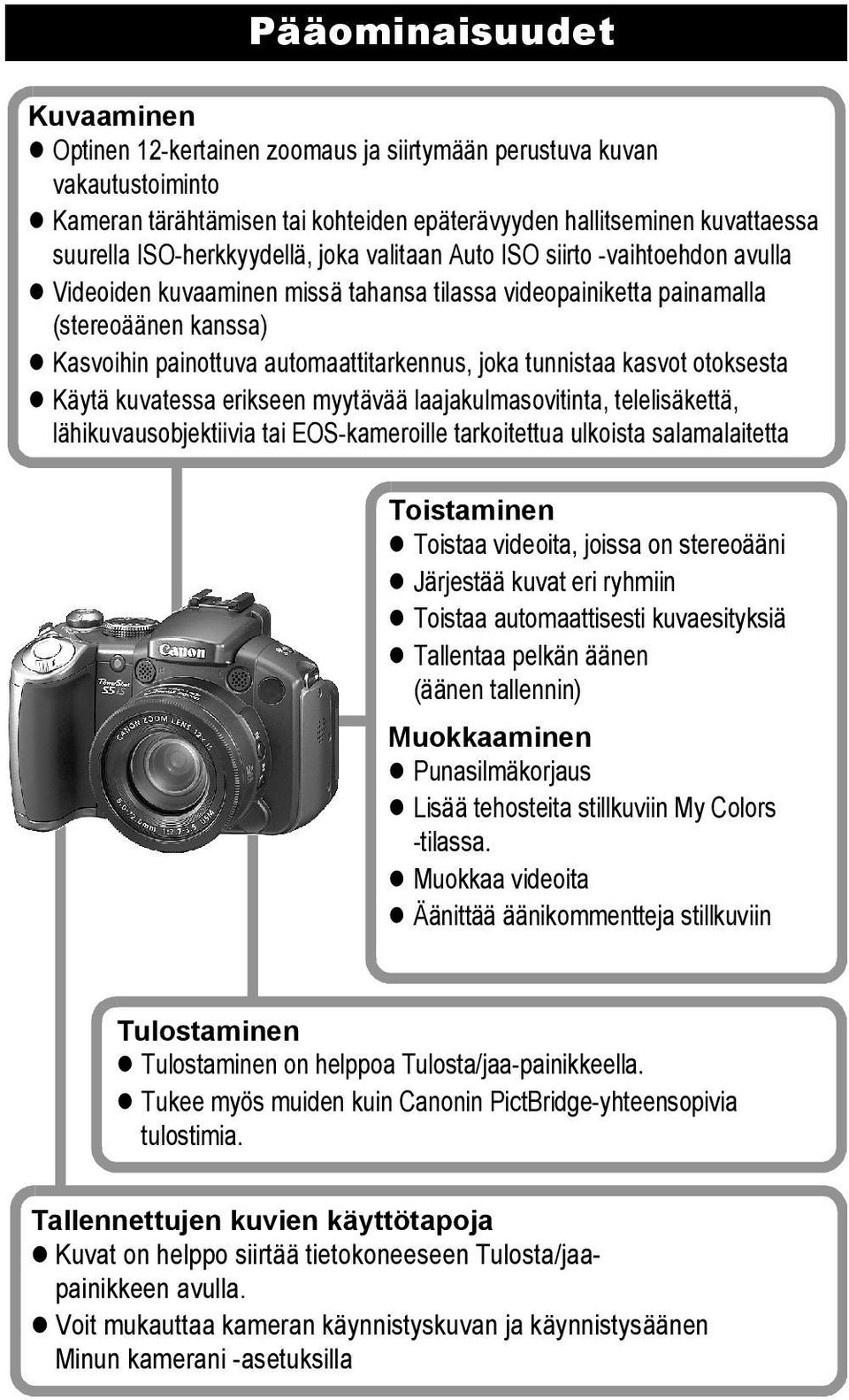 automaattitarkennus, joka tunnistaa kasvot otoksesta Käytä kuvatessa erikseen myytävää laajakulmasovitinta, telelisäkettä, lähikuvausobjektiivia tai EOS-kameroille tarkoitettua ulkoista