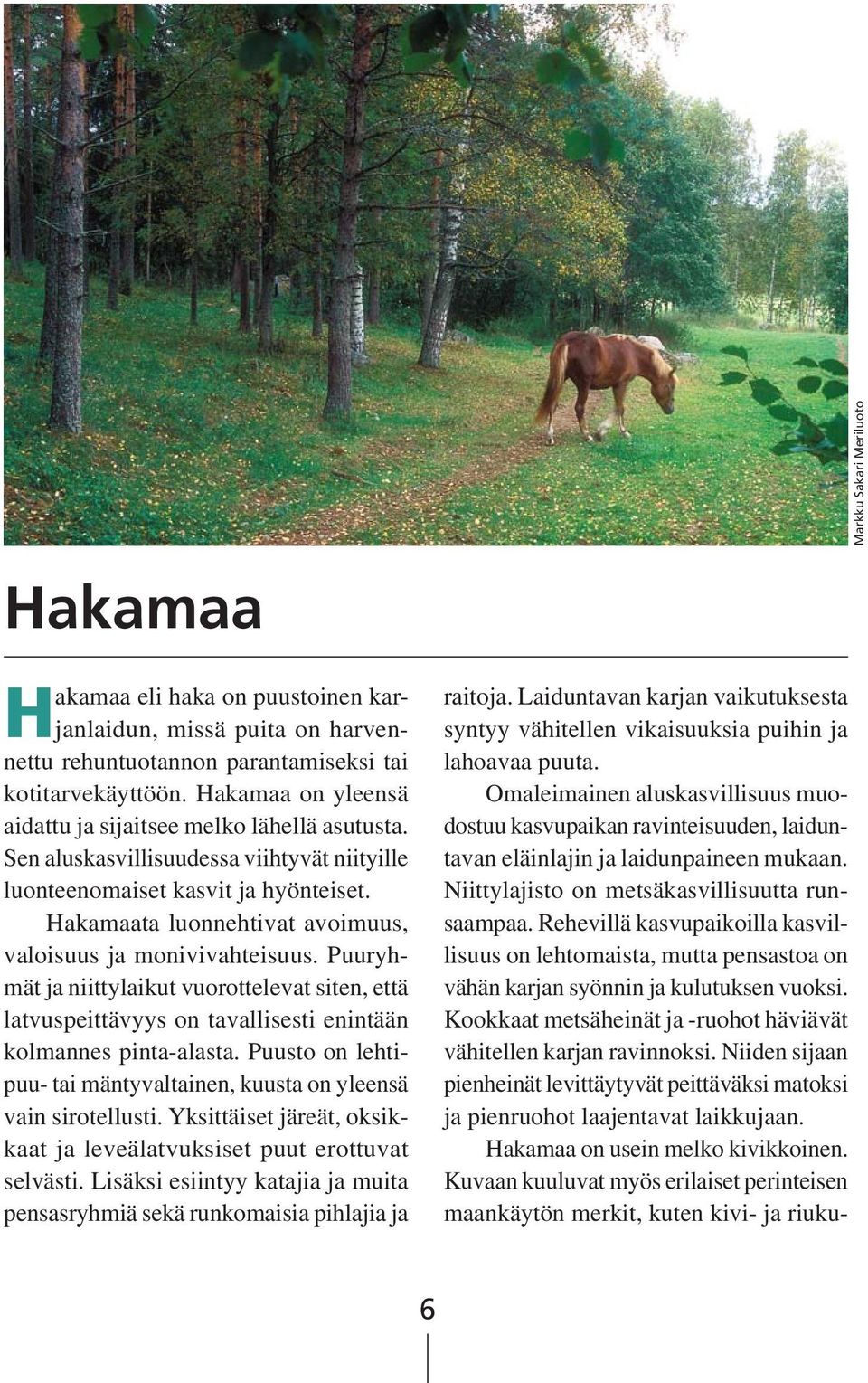 Puuryhmät ja niittylaikut vuorottelevat siten, että latvuspeittävyys on tavallisesti enintään kolmannes pinta-alasta. Puusto on lehtipuu- tai mäntyvaltainen, kuusta on yleensä vain sirotellusti.
