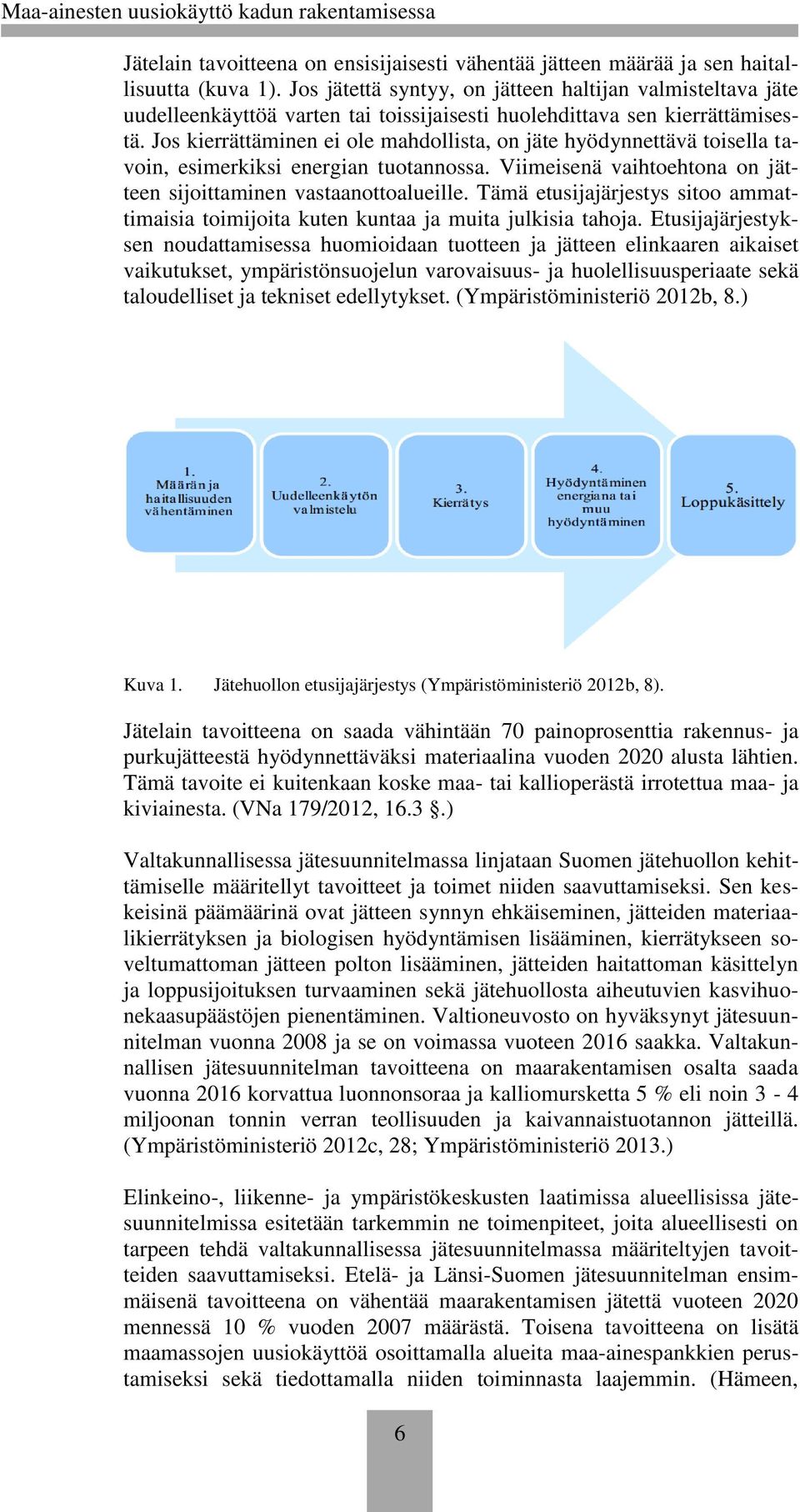 Jos kierrättäminen ei ole mahdollista, on jäte hyödynnettävä toisella tavoin, esimerkiksi energian tuotannossa. Viimeisenä vaihtoehtona on jätteen sijoittaminen vastaanottoalueille.