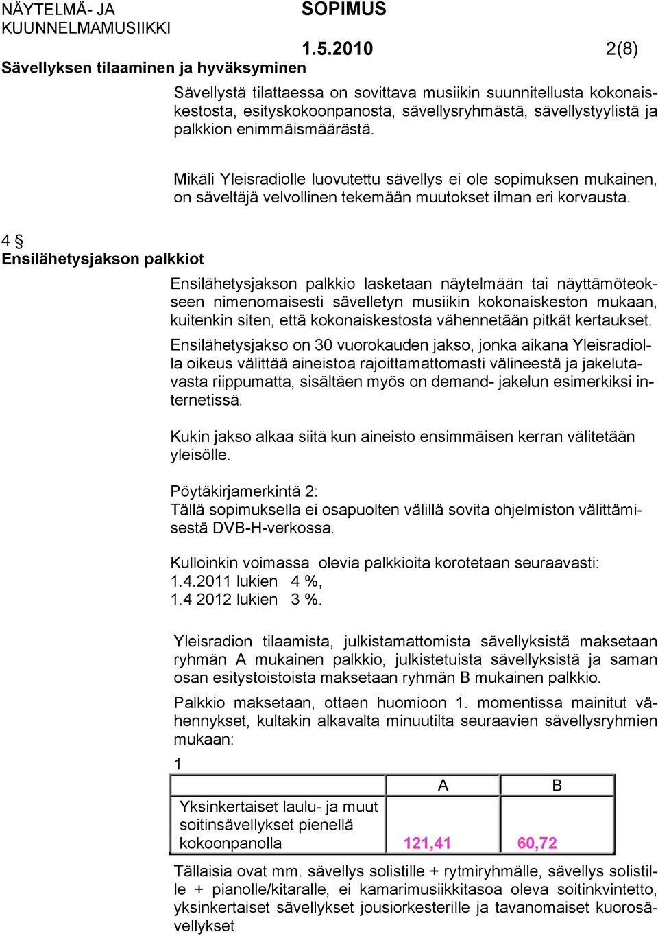 Ensilähetysjakson palkkio lasketaan näytelmään tai näyttämöteokseen nimenomaisesti sävelletyn musiikin kokonaiskeston mukaan, kuitenkin siten, että kokonaiskestosta vähennetään pitkät kertaukset.