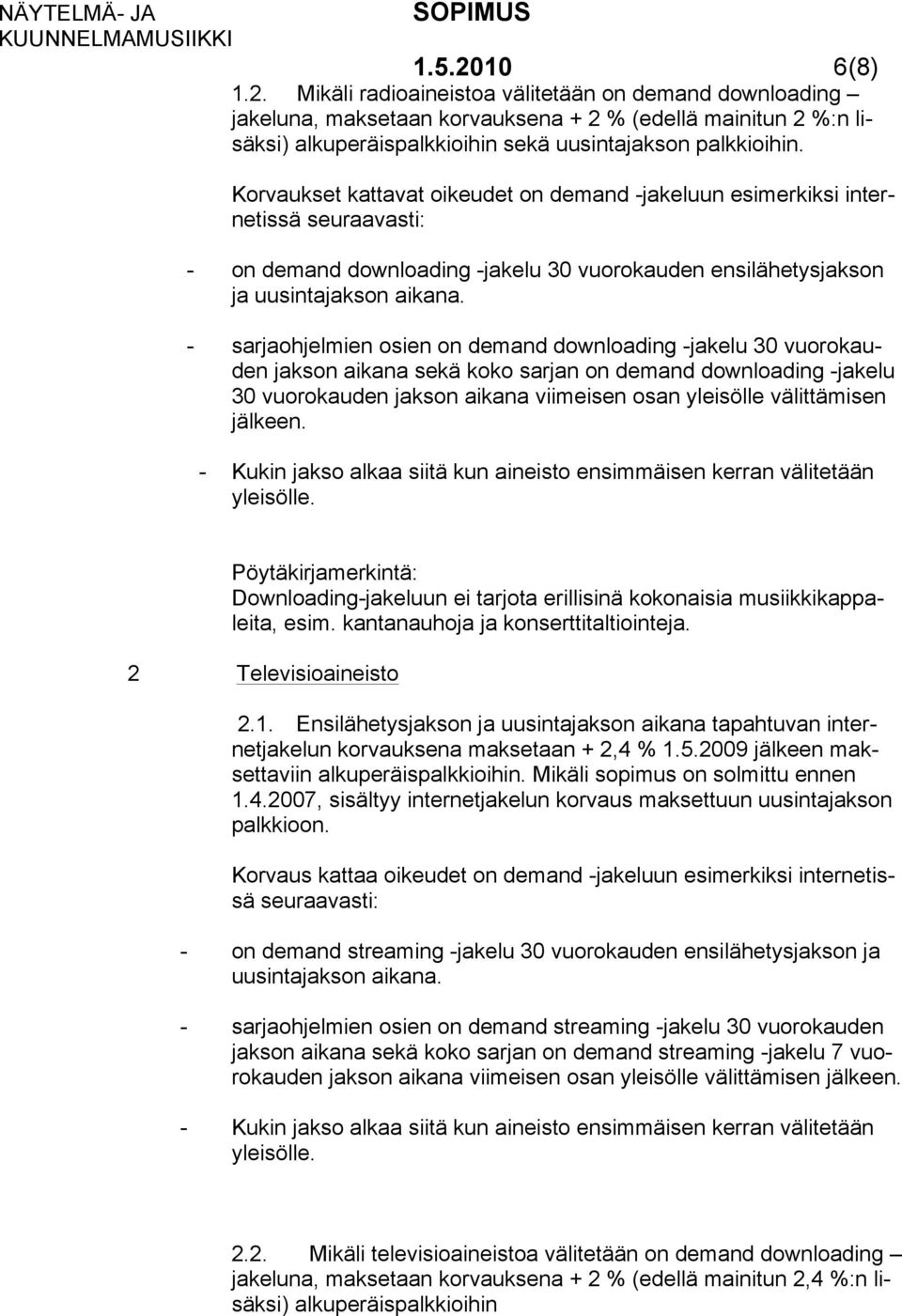 - sarjaohjelmien osien on demand downloading -jakelu 30 vuorokauden jakson aikana sekä koko sarjan on demand downloading -jakelu 30 vuorokauden jakson aikana viimeisen osan yleisölle välittämisen