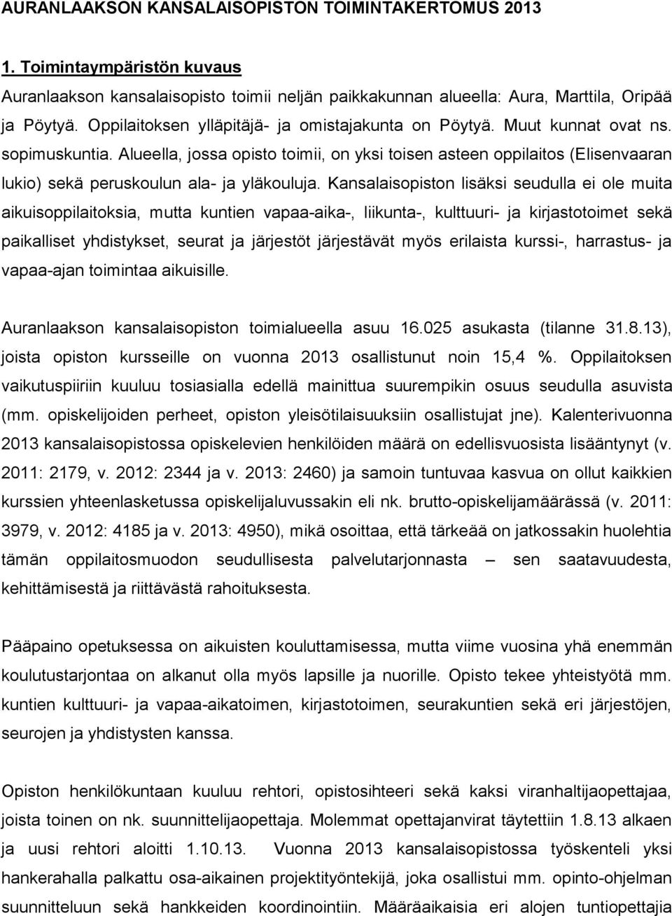 Alueella, jossa opisto toimii, on yksi toisen asteen oppilaitos (Elisenvaaran lukio) sekä peruskoulun ala- ja yläkouluja.