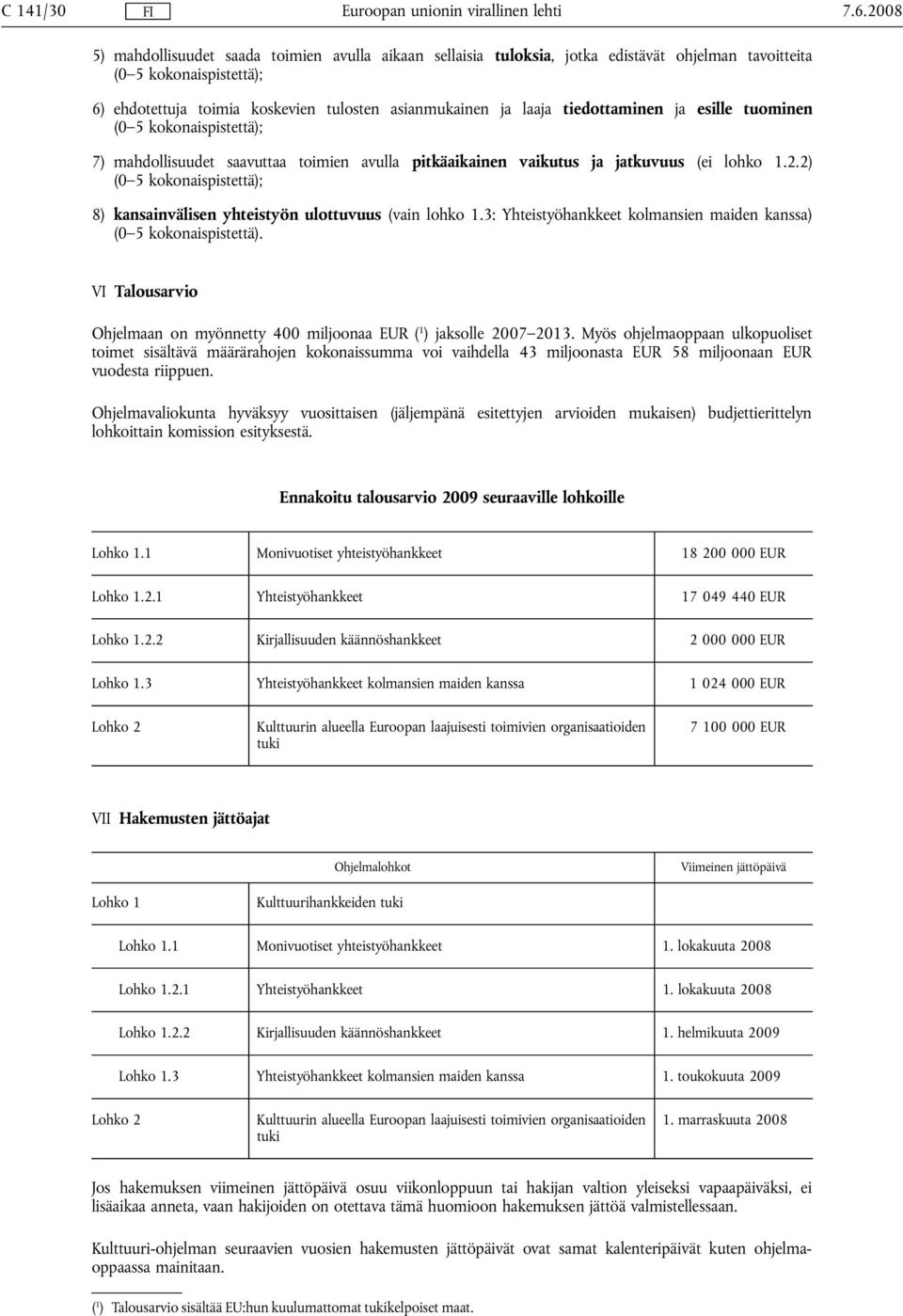 tuominen 7) mahdollisuudet saavuttaa toimien avulla pitkäaikainen vaikutus ja jatkuvuus (ei lohko 1.2.2) 8) kansainvälisen yhteistyön ulottuvuus (vain lohko 1.