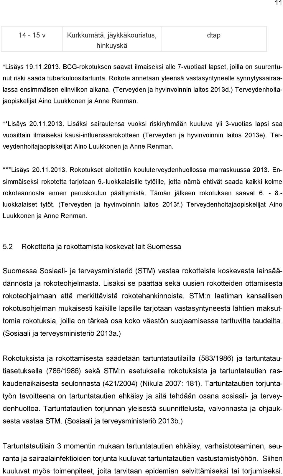 **Lisäys 20.11.2013. Lisäksi sairautensa vuoksi riskiryhmään kuuluva yli 3-vuotias lapsi saa vuosittain ilmaiseksi kausi-influenssarokotteen (Terveyden ja hyvinvoinnin laitos 2013e).