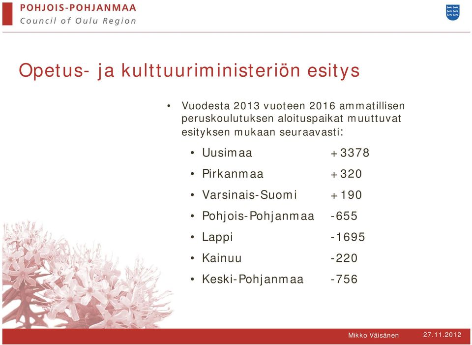mukaan seuraavasti: Uusimaa +3378 Pirkanmaa +320 Varsinais-Suomi