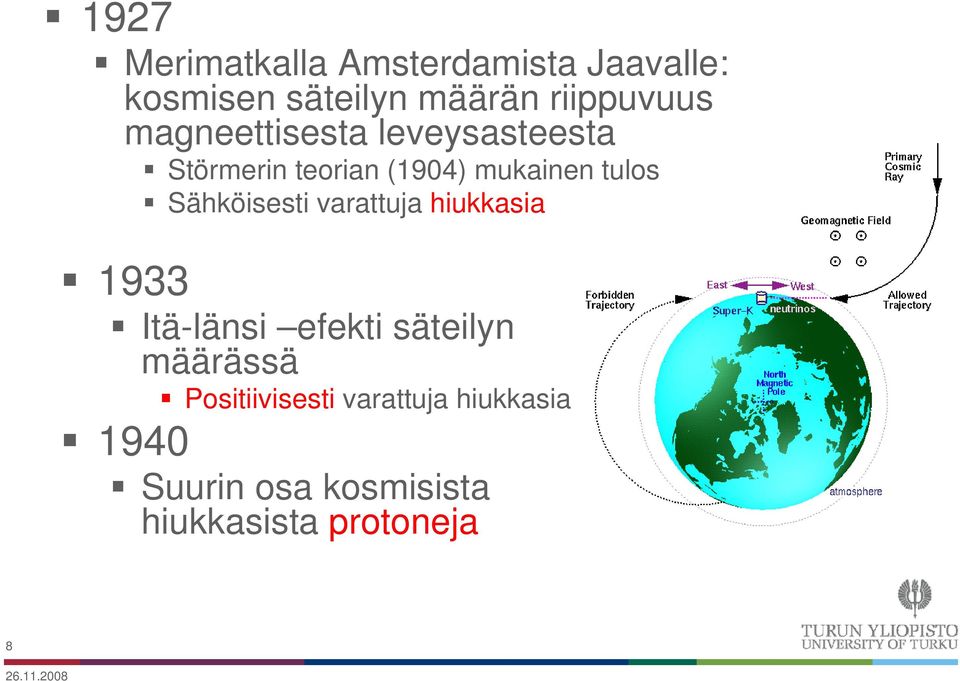 tulos Sähköisesti varattuja hiukkasia 1933 Itä-länsi efekti säteilyn