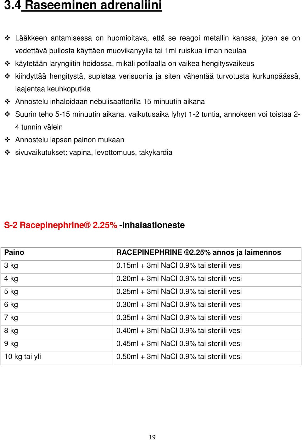 nebulisaattorilla 15 minuutin aikana Suurin teho 5-15 minuutin aikana.