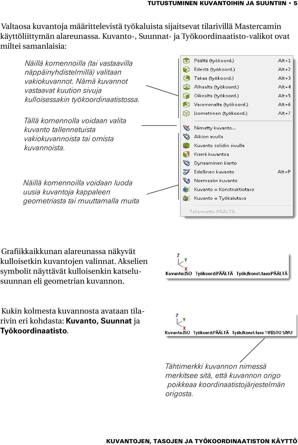 Nämä kuvannot vastaavat kuution sivuja kulloisessakin työkoordinaatistossa. Tällä komennolla voidaan valita kuvanto tallennetuista vakiokuvannoista tai omista kuvannoista.