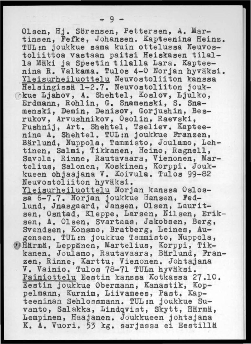 Snamenski, S. Snamenski, Demin, Denisov, Gorjushin, Besrukov, Arvushnikov, Osolin, Raevski, PUshnij, Art. Shehtel,