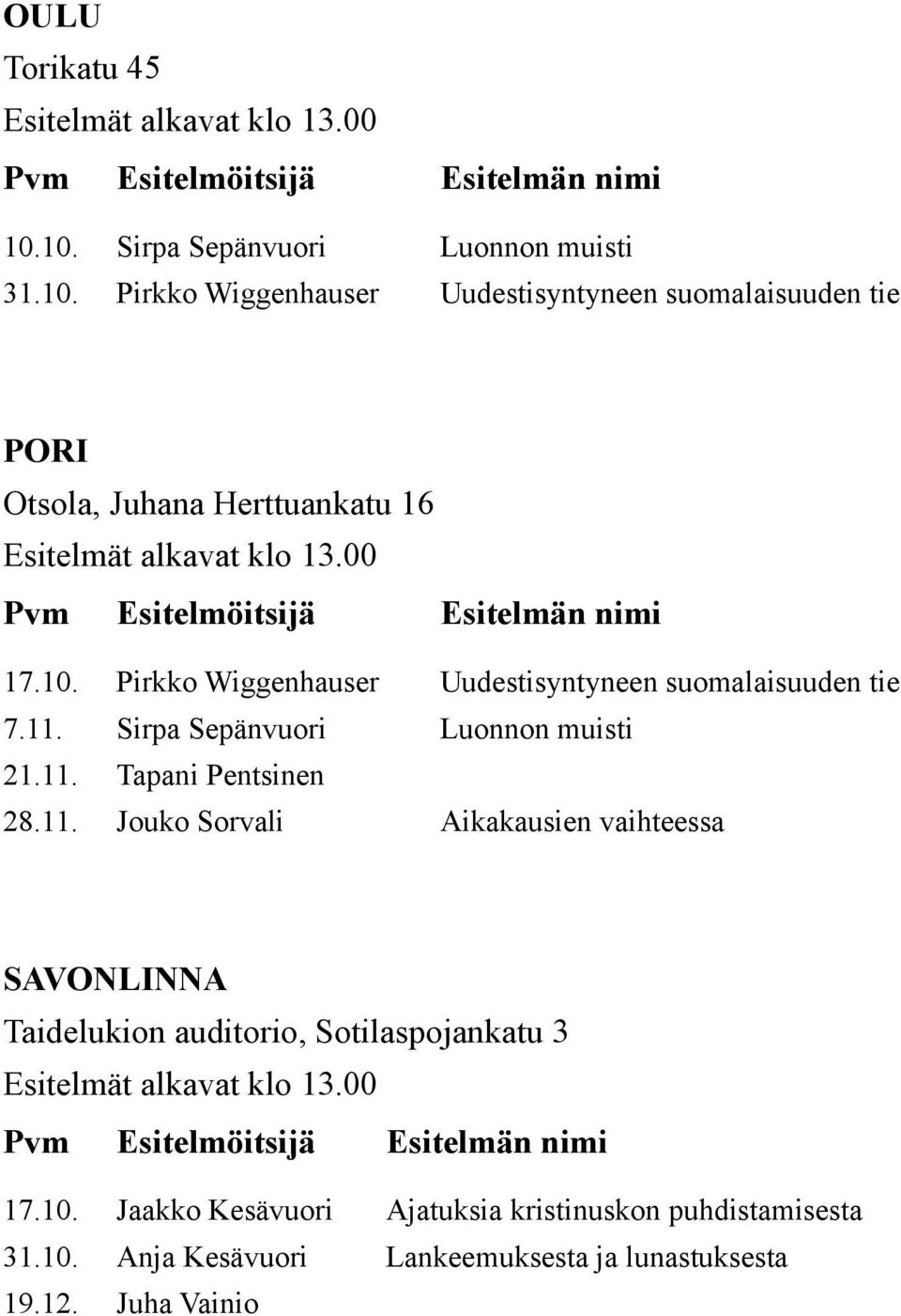 Sirpa Sepänvuori Luonnon muisti 21.11.