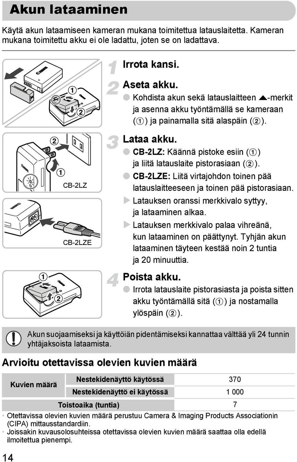 CB-2LZ: Käännä pistoke esiin ( ) ja liitä latauslaite pistorasiaan ( ). CB-2LZE: Liitä virtajohdon toinen pää latauslaitteeseen ja toinen pää pistorasiaan.