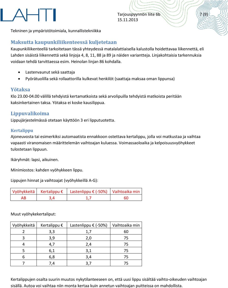 Lastenvaunut sekä saattaja Pyörätuolilla sekä rollaattorilla kulkevat henkilöt (saattaja maksaa oman lippunsa) Yötaksa Klo 23.00-04.