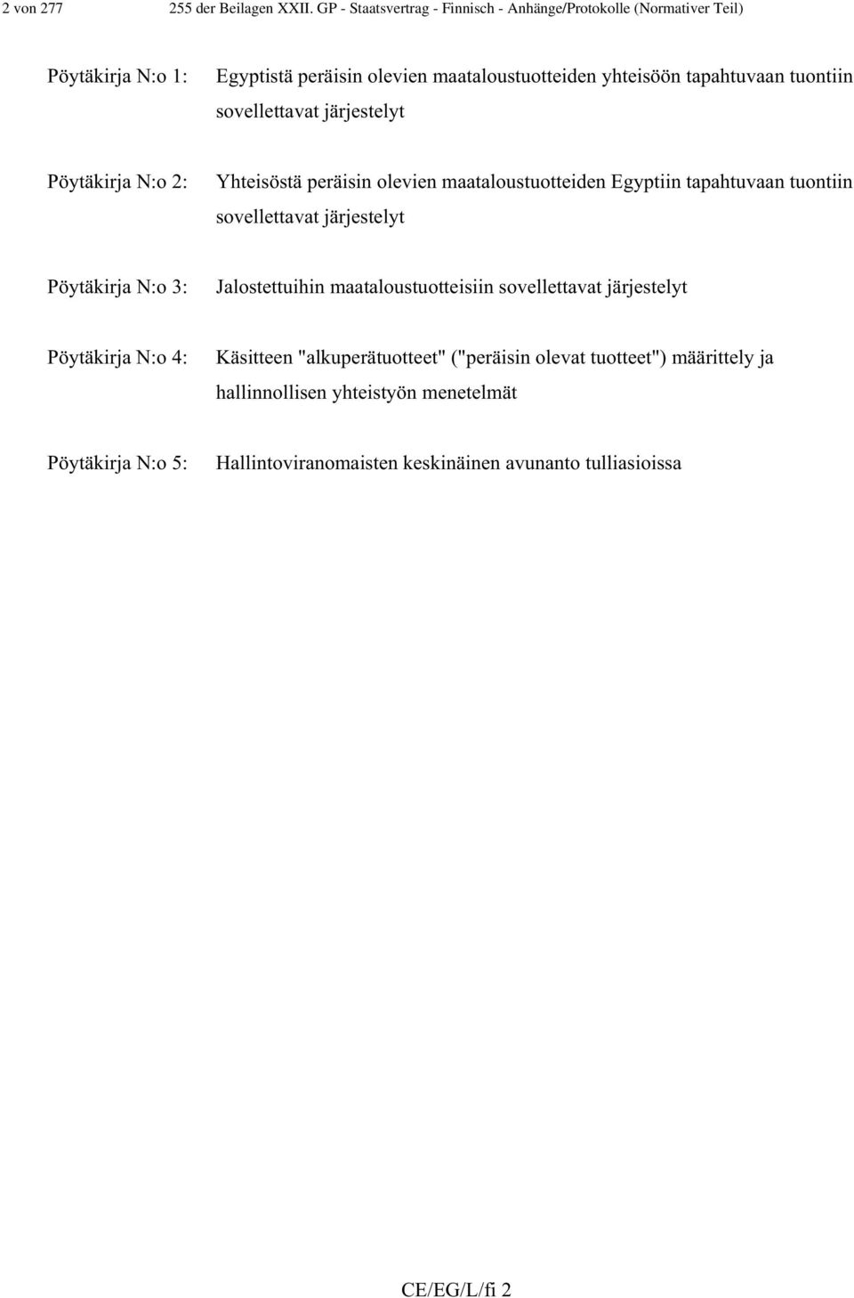 tuontiin sovellettavat järjestelyt Pöytäkirja N:o 2: Yhteisöstä peräisin olevien maataloustuotteiden Egyptiin tapahtuvaan tuontiin sovellettavat järjestelyt