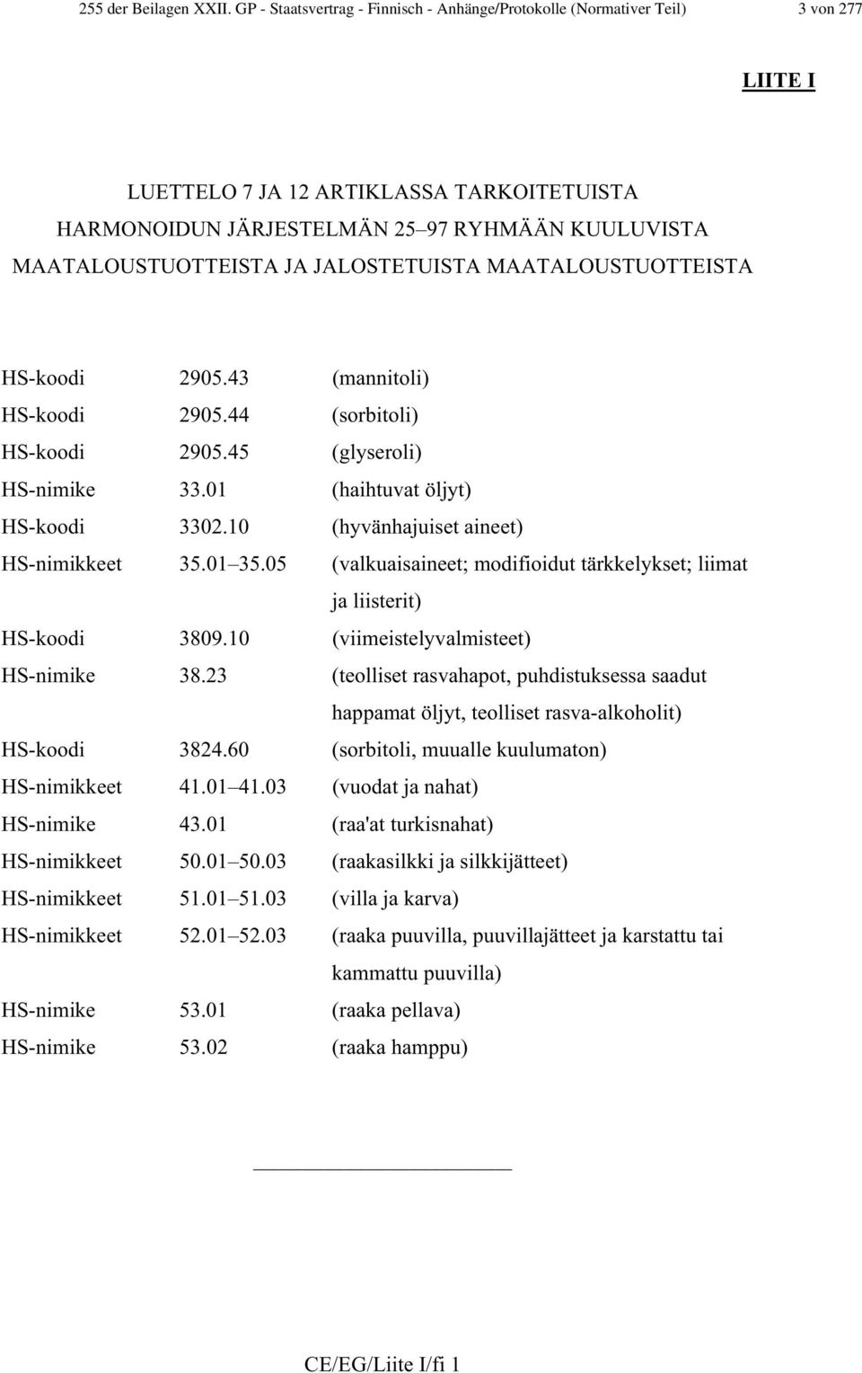 JA JALOSTETUISTA MAATALOUSTUOTTEISTA HS-koodi 2905.43 (mannitoli) HS-koodi 2905.44 (sorbitoli) HS-koodi 2905.45 (glyseroli) HS-nimike 33.01 (haihtuvat öljyt) HS-koodi 3302.