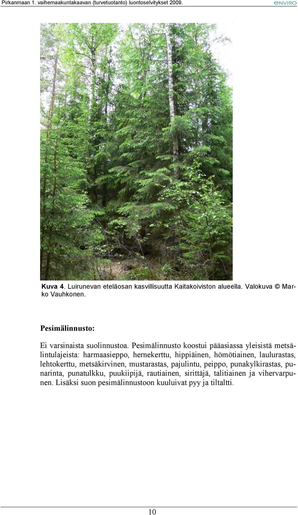 Pesimälinnusto koostui pääasiassa yleisistä metsälintulajeista: harmaasieppo, hernekerttu, hippiäinen, hömötiainen,