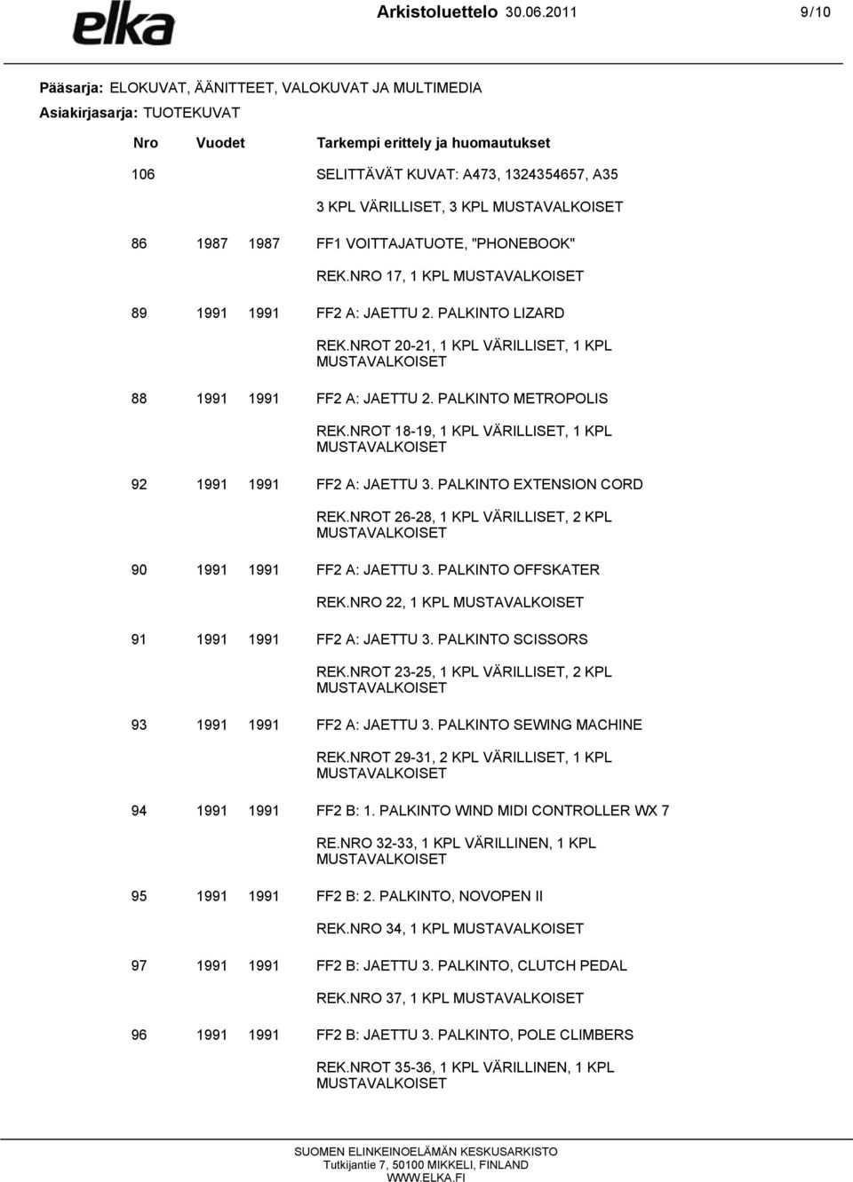 3 KPL MUSTAVALKOISET 86 FF1 VOITTAJATUOTE, "PHONEBOOK" REK.NRO 17, 1 KPL MUSTAVALKOISET 89 FF2 A: JAETTU 2. PALKINTO LIZARD REK.NROT 20-21, 1 KPL VÄRILLISET, 1 KPL MUSTAVALKOISET 88 FF2 A: JAETTU 2.