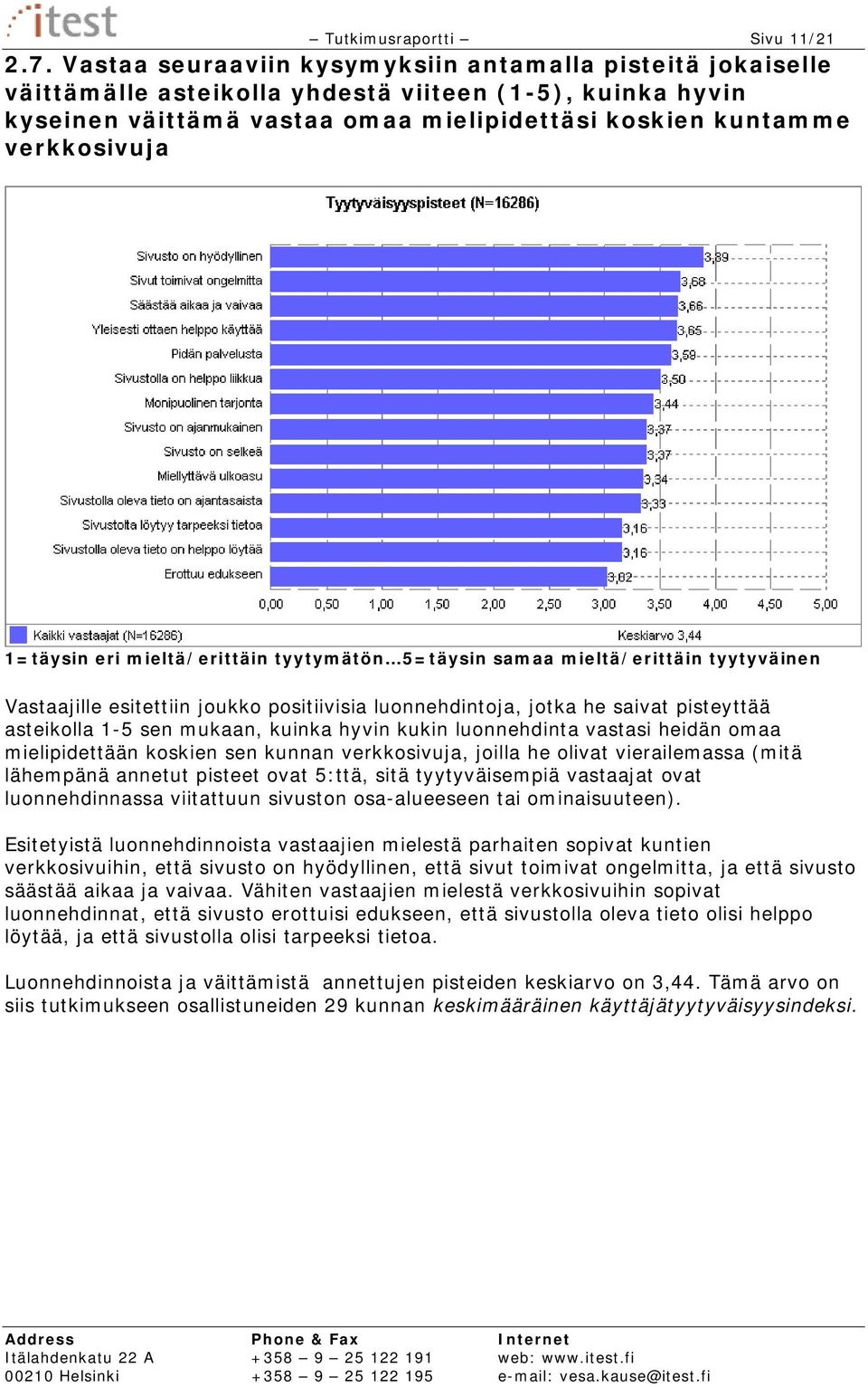 1=täysin eri mieltä/erittäin tyytymätön 5=täysin samaa mieltä/erittäin tyytyväinen Vastaajille esitettiin joukko positiivisia luonnehdintoja, jotka he saivat pisteyttää asteikolla 1-5 sen mukaan,