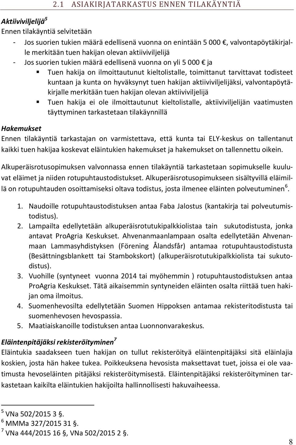 tuen hakijan aktiiviviljelijäksi, valvontapöytäkirjalle merkitään tuen hakijan olevan aktiiviviljelijä Tuen hakija ei ole ilmoittautunut kieltolistalle, aktiiviviljelijän vaatimusten täyttyminen