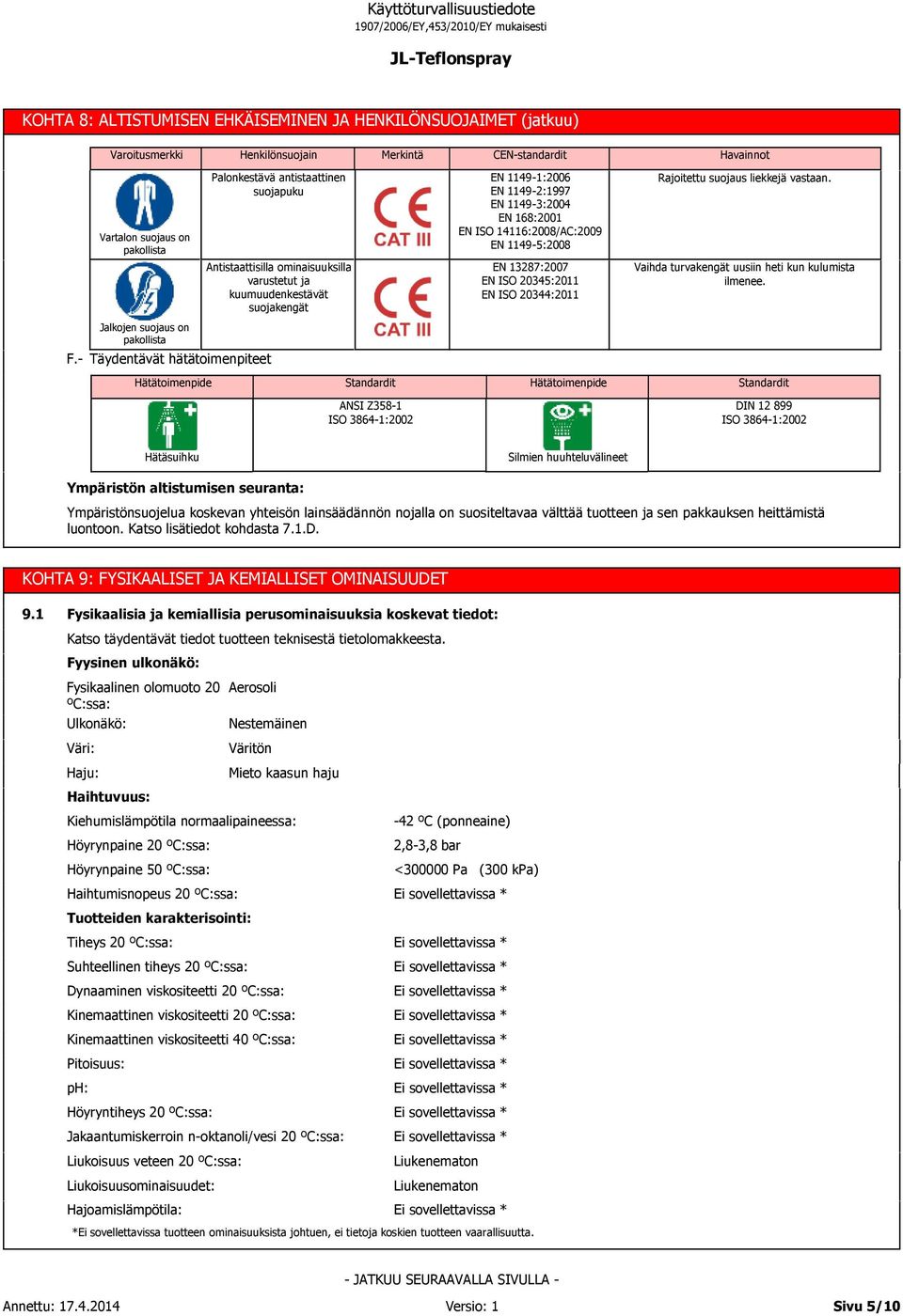 Antistaattisilla ominaisuuksilla varustetut ja kuumuudenkestävät suojakengät EN 13287:2007 EN ISO 20345:2011 EN ISO 20344:2011 Vaihda turvakengät uusiin heti kun kulumista ilmenee. F.