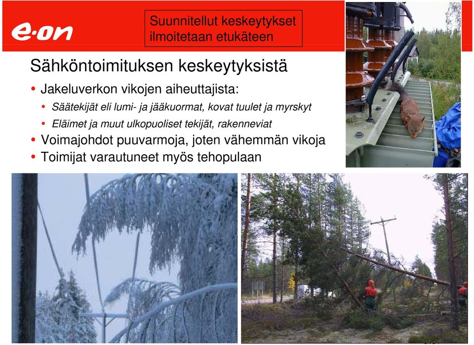 jääkuormat, kovat tuulet ja myrskyt Eläimet ja muut ulkopuoliset tekijät,