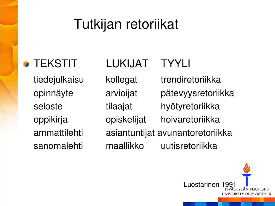 hyötyretoriikka oppikirja opiskelijat hoivaretoriikka ammattilehti