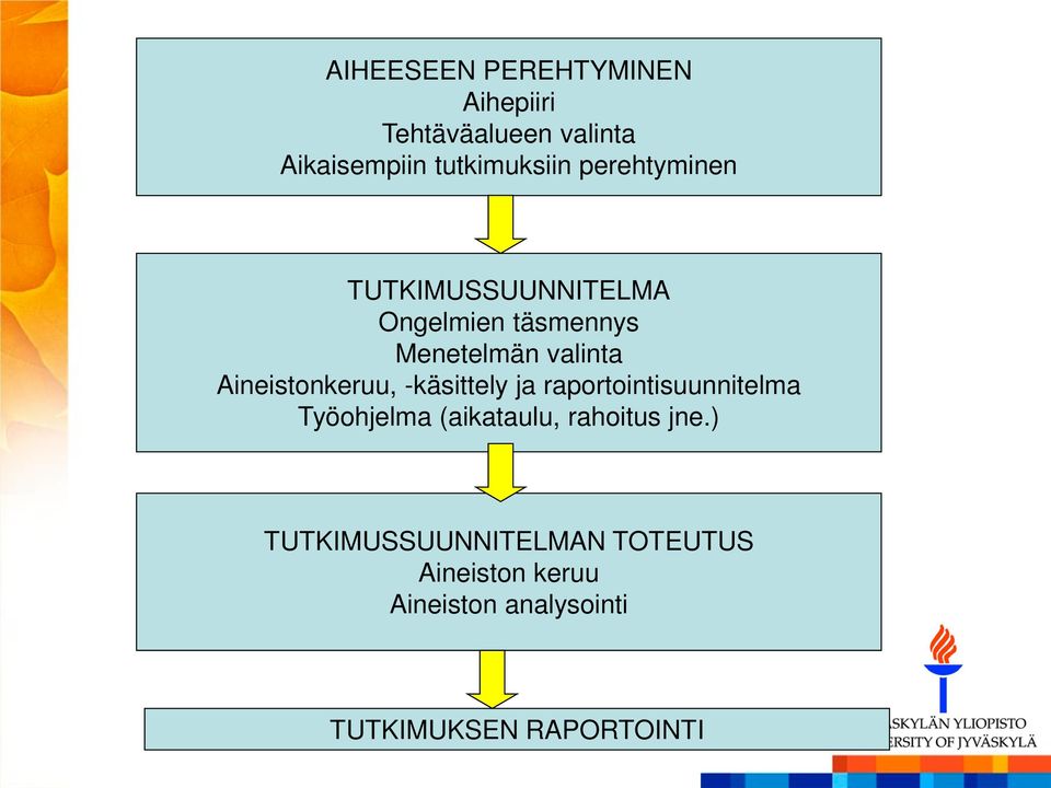 Aineistonkeruu, -käsittely ja raportointisuunnitelma Työohjelma (aikataulu,