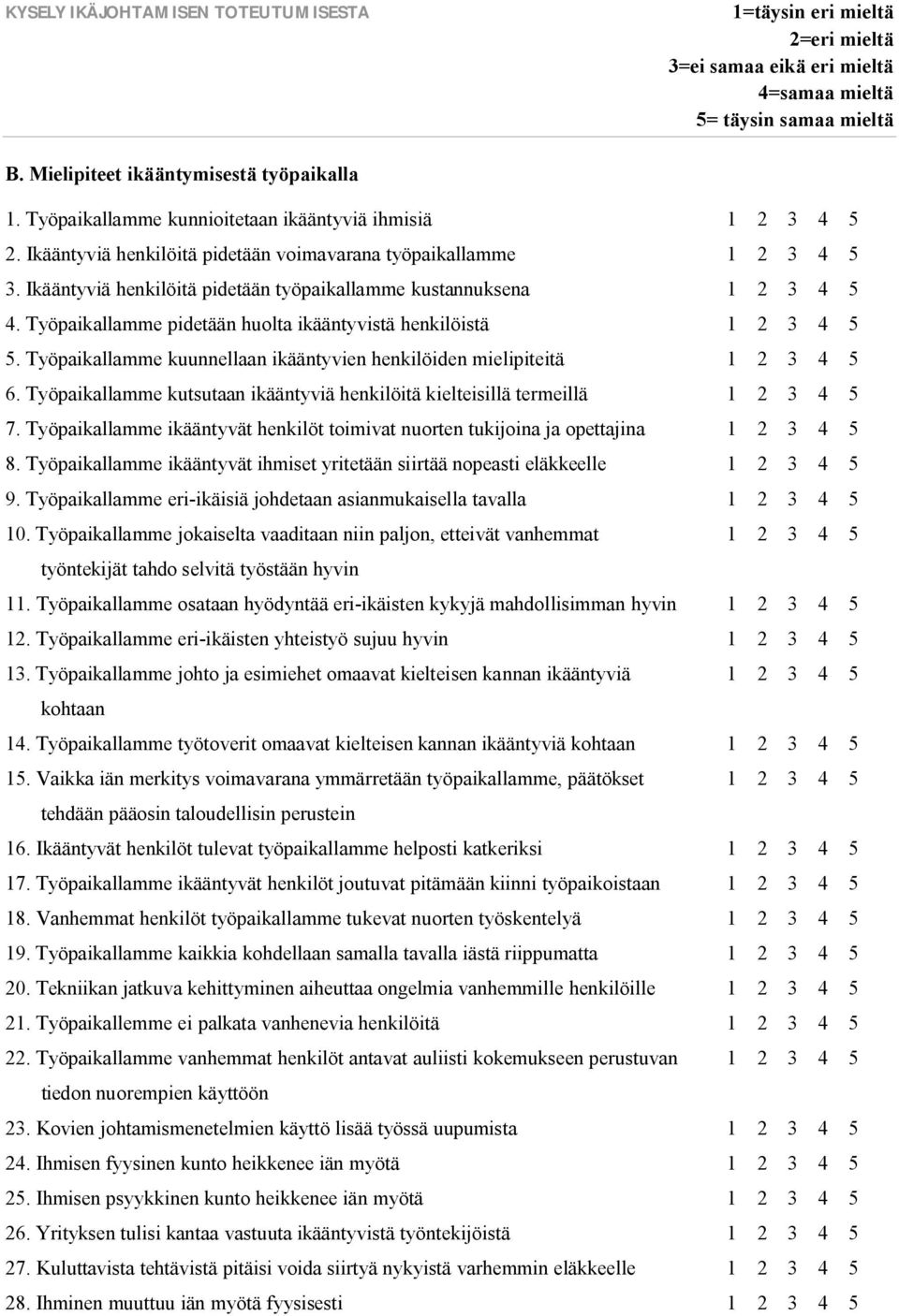 Työpaikallamme kuunnellaan ikääntyvien henkilöiden mielipiteitä 1 2 3 4 5 6. Työpaikallamme kutsutaan ikääntyviä henkilöitä kielteisillä termeillä 1 2 3 4 5 7.