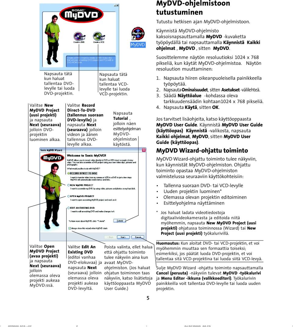 Napsauta tätä kun haluat tallentaa VCDlevylle tai luoda VCD-projektin. Napsauta Tutorial, jolloin näen esittelyohjelman MyDVDohjelmiston käytöstä.