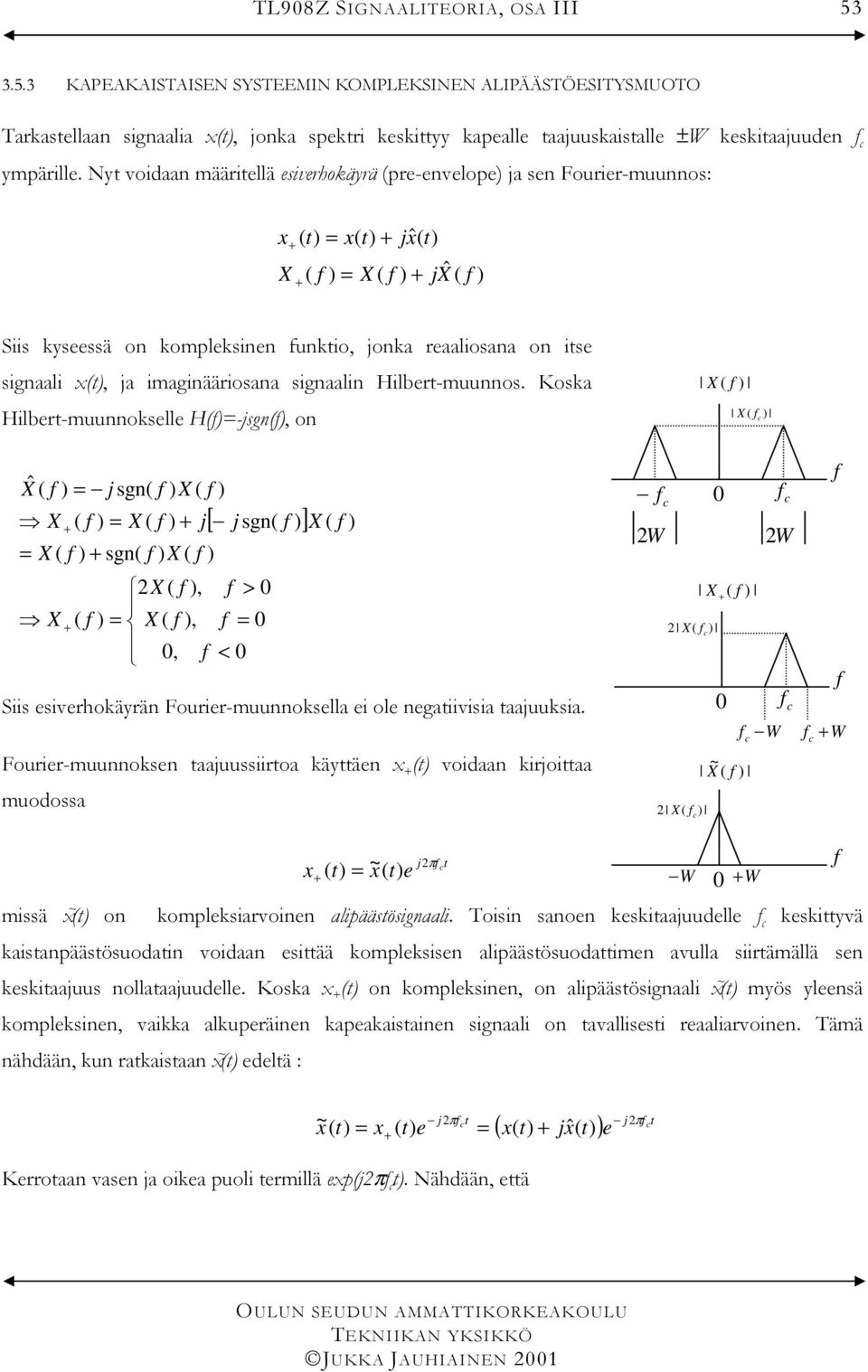 Koska Hilbr-muunnoksll H-sgn, on Xˆ sgn X X X sgn X X Siis sivrhokäyrän Fourir-muunnokslla i ol ngaiivisia aauuksia.