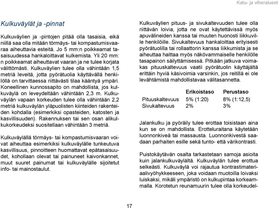 Kulkuväylien tulee olla vähintään 1,5 metriä leveitä, jotta pyörätuolia käyttävällä henkilöllä on tarvittaessa riittävästi tilaa kääntyä ympäri.