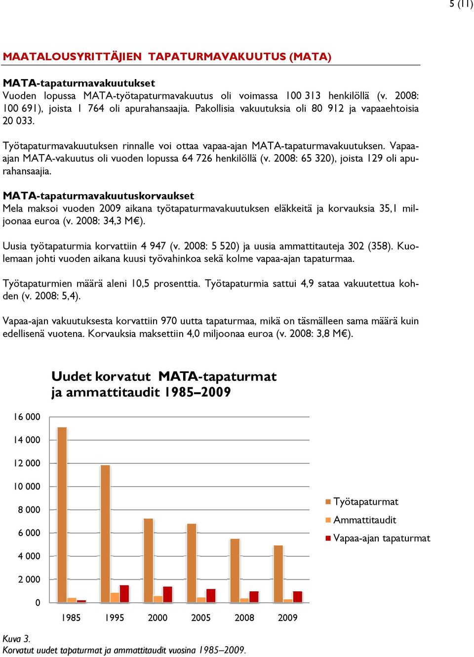 Vapaaajan MATA-vakuutus oli vuoden lopussa 64 726 henkilöllä (v. 2008: 65 320), joista 129 oli apurahansaajia.