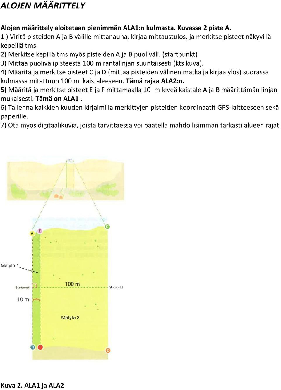 (startpunkt) 3) Mittaa puolivälipisteestä 100 m rantalinjan suuntaisesti (kts kuva).