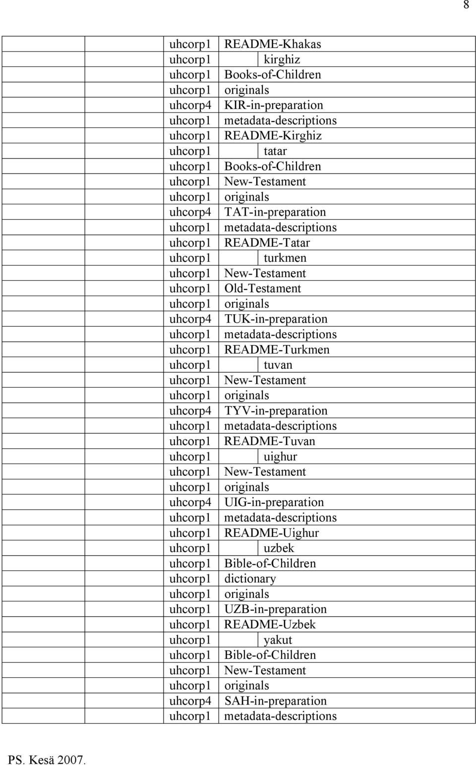 README-Turkmen uhcorp1 tuvan TYV-in-preparation uhcorp1 README-Tuvan uhcorp1 uighur UIG-in-preparation uhcorp1 README-Uighur uhcorp1