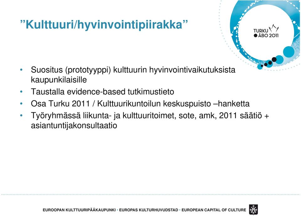 tutkimustieto Osa Turku 2011 / Kulttuurikuntoilun keskuspuisto hanketta