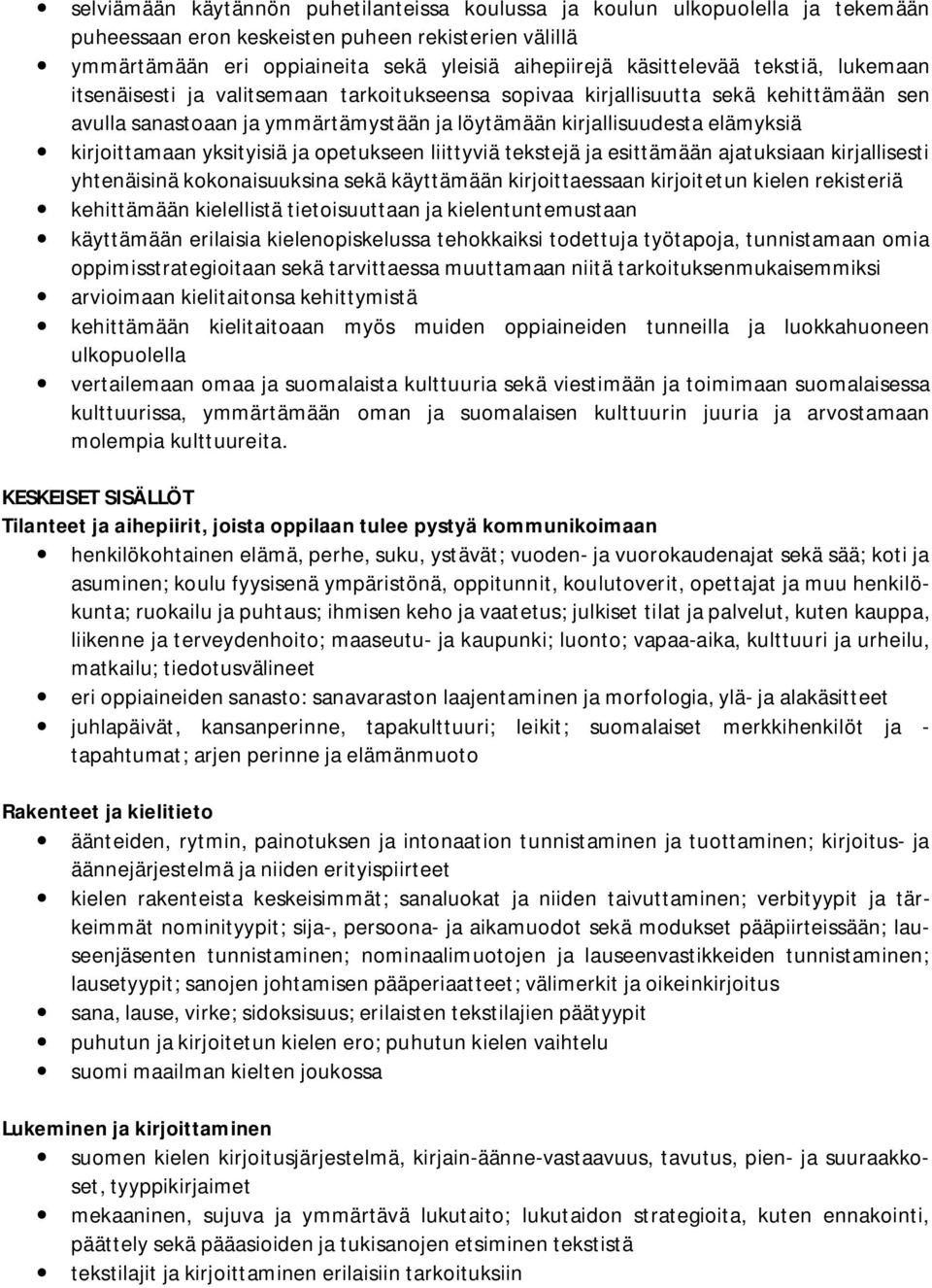 kirjoittamaan yksityisiä ja opetukseen liittyviä tekstejä ja esittämään ajatuksiaan kirjallisesti yhtenäisinä kokonaisuuksina sekä käyttämään kirjoittaessaan kirjoitetun kielen rekisteriä kehittämään