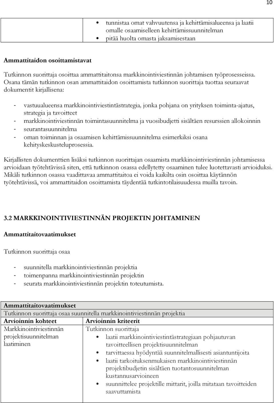 Osana tämän tutkinnon osan ammattitaidon osoittamista tutkinnon suorittaja tuottaa seuraavat dokumentit kirjallisena: vastuualueensa markkinointiviestintästrategia, jonka pohjana on yrityksen