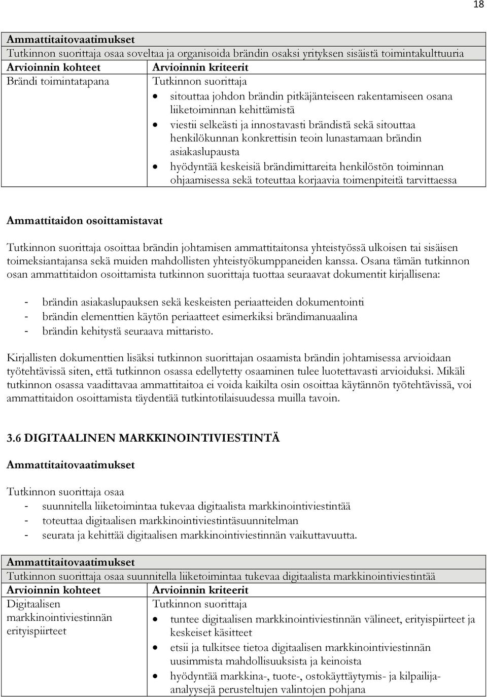 brändimittareita henkilöstön toiminnan ohjaamisessa sekä toteuttaa korjaavia toimenpiteitä tarvittaessa Ammattitaidon osoittamistavat osoittaa brändin johtamisen ammattitaitonsa yhteistyössä ulkoisen