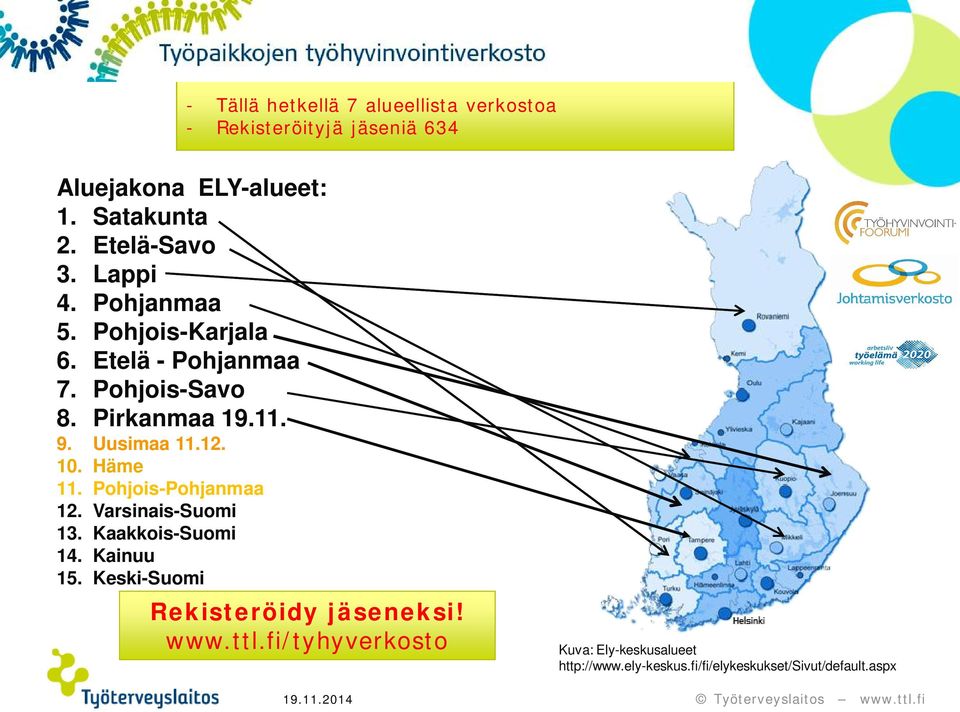 9. Uusimaa 11.12. 10. Häme 11. Pohjois-Pohjanmaa 12. Varsinais-Suomi 13. Kaakkois-Suomi 14. Kainuu 15.